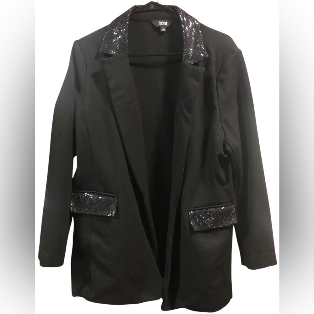 Slim Factor By INVESTMENTS Size Large Black Blazer.22”Pit 2 Pit X 29” Length - Picture 1 of 10